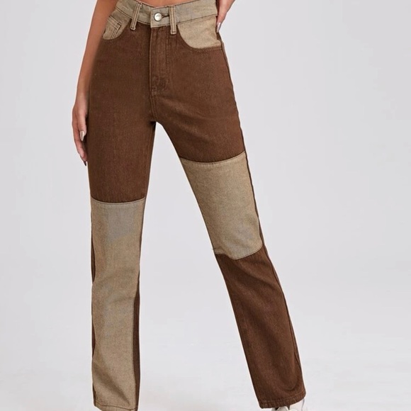 shein romwe zipper fly colorblock jeans - Picture 2 of 5